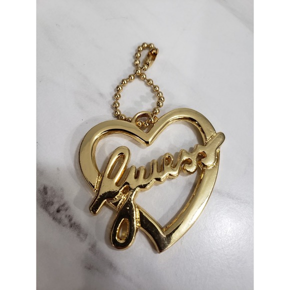 Guess Key Fob Bag Charm Keychain Hangtag  GOLD TONE HEART Y2K CURSIVE - Picture 1 of 3